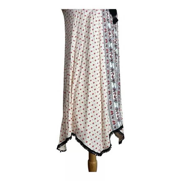 Knox Rose Trapeze Dress S Tassel Tie Pom Boho Red Black Lined Sleeveless Halter - Picture 3 of 7